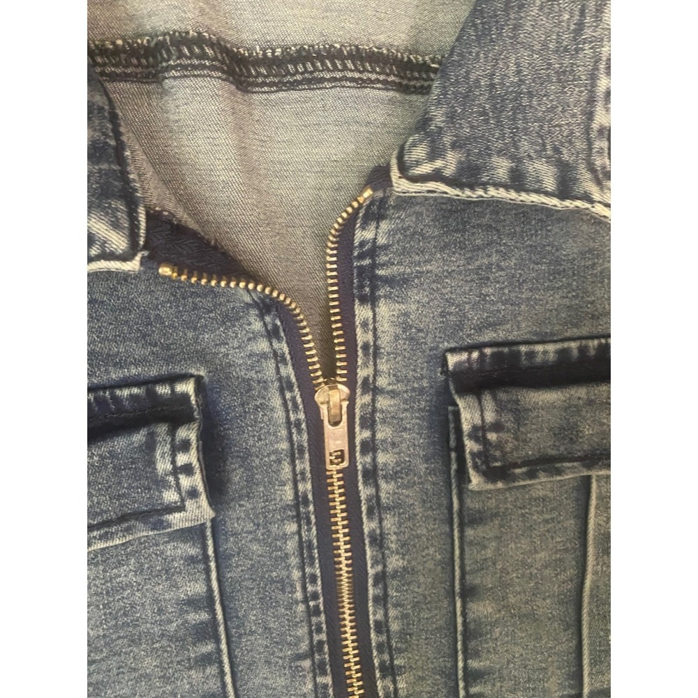 Justify Womens Denim Romper Medium Wash Zip Front Tie Waist Short Sleeve XL - Picture 6 of 10